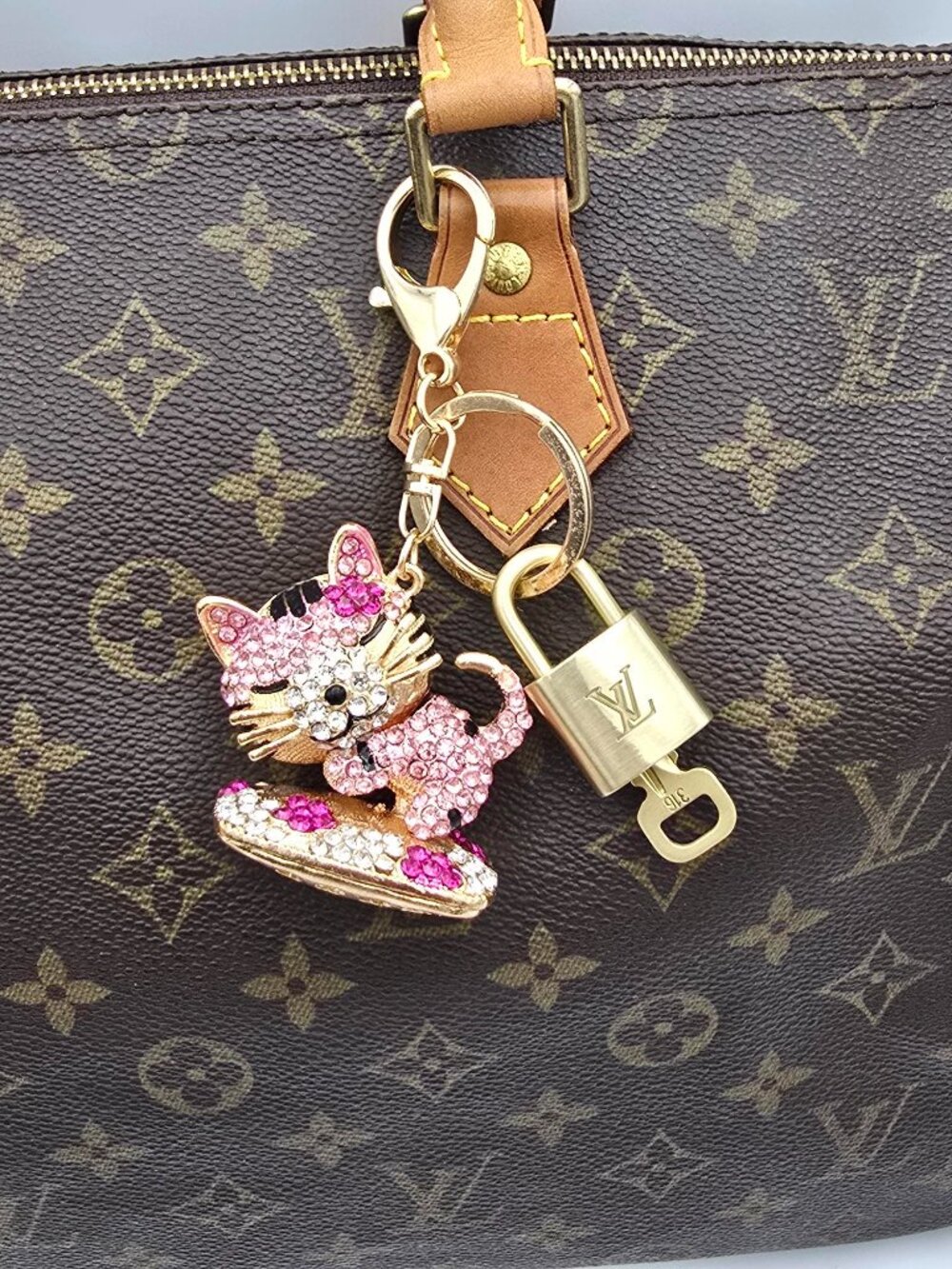 Louis Vuitton Gold Padlock Key 🔒 Authentic LV Charm + Unbranded Cat Keychain